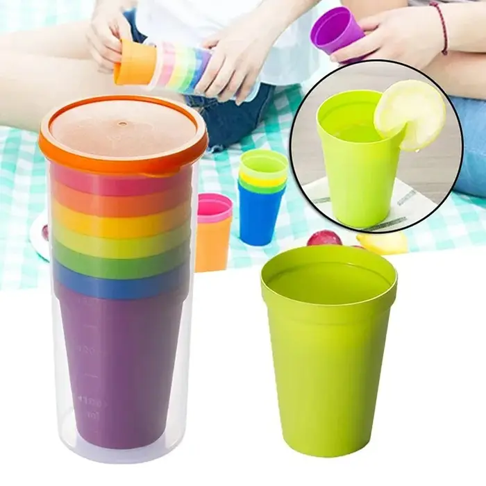 Lot de 14 gobelets en plastique arc-en-ciel réutilisables – Tasses à eau portables