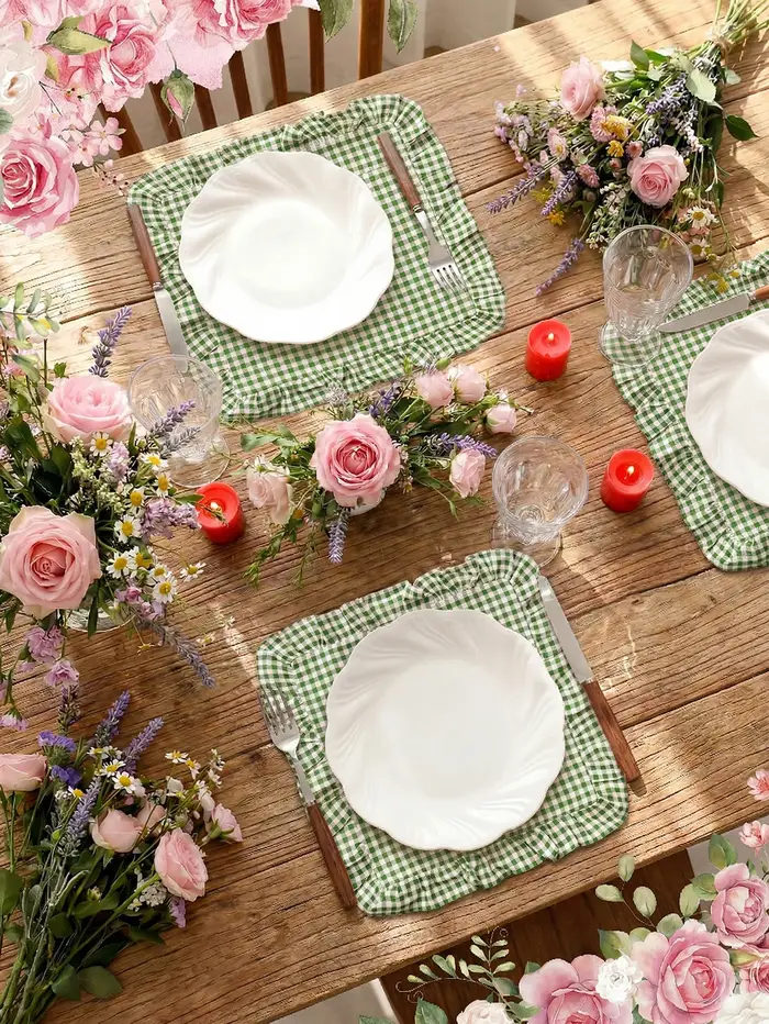Ensemble de 6 sets de table carrés à carreaux verts gingham