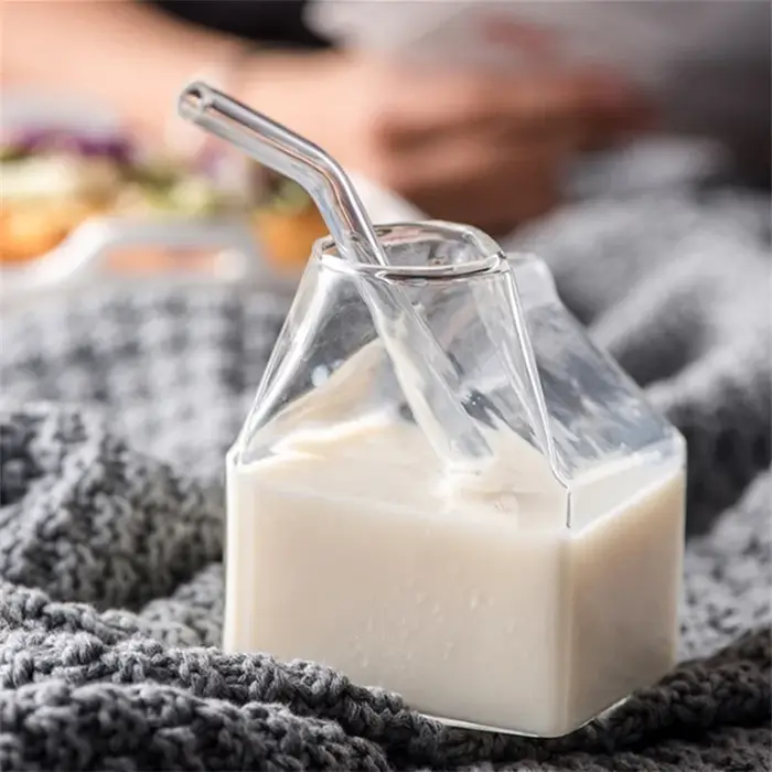 1Pc demi-pinte lait Carton Style créatif Mini crémier cruche verre lait tasse tamis tasse lait tasse