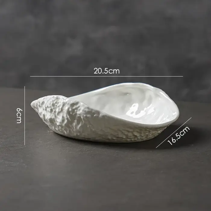 Assiette en forme de coquillage avec motif de roche, assiette à soupe de poisson cuit à la vapeur en
