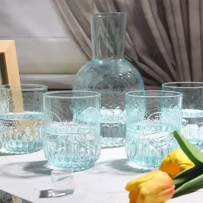 Ensemble bouilloire à eau froide en verre gaufré