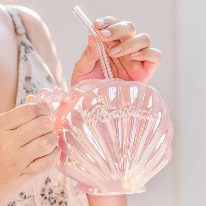 Tasse en céramique de coquille de perle haut de gamme avec paille