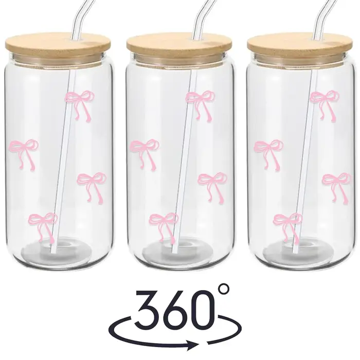 Gobelets en verre avec nœud rose de 500ml