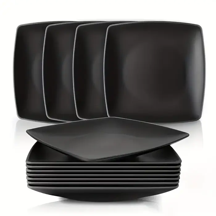 Ensemble de 8 pièces - Assiettes carrées en plastique incassable
