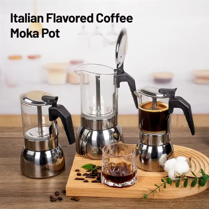 Machine à café italienne en acier inoxydable Moka Pot 9 tasses verre clair cuisinière cafetière expresso 450Ml 15Oz