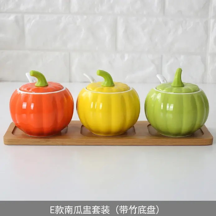 Ensemble de pots d'assaisonnement en céramique de Aliments avec cuillère, bol à sucre de sel, récipi