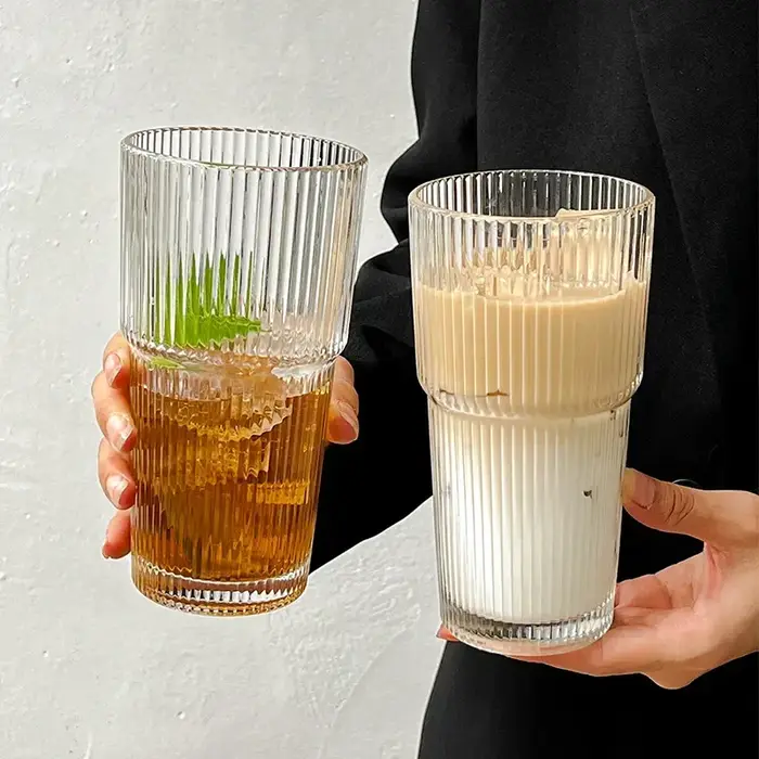 Tasse à café en verre à rayures de 600ML