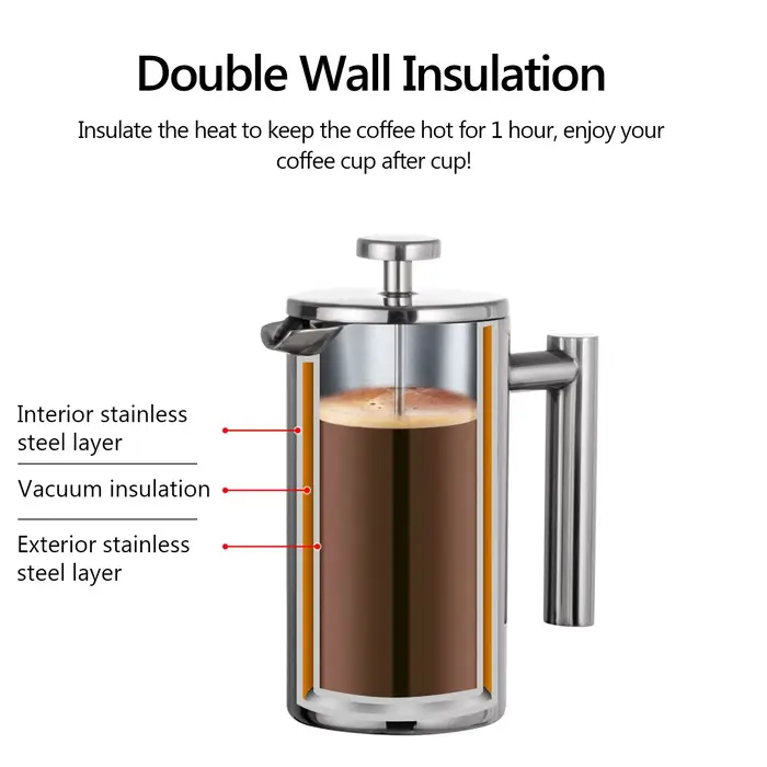 Cafetière à pression française en acier inoxydable