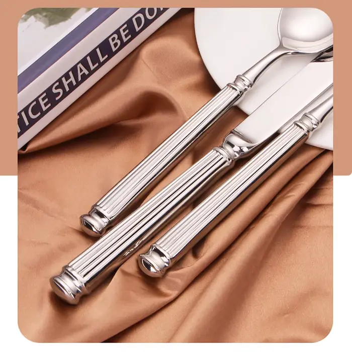 Ensemble de Couverts Occidentaux en Argent, Élégant, à Poignée Rayée, en Acier Inoxydable 304, Coute