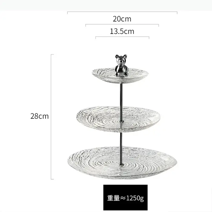 Plateau à fruits en verre à motif spiralé à 3 étages, plateau créatif pour desserts et gâteaux, plat