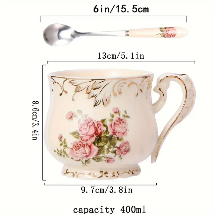Ensemble tasse et cuillère en céramique rose