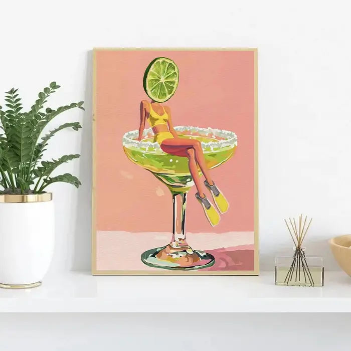 Café Martini Cocktail Margarita boisson fille sautant dans le verre à vin affiche amusante impression sur toile mur Art Bar Club cuisine décor