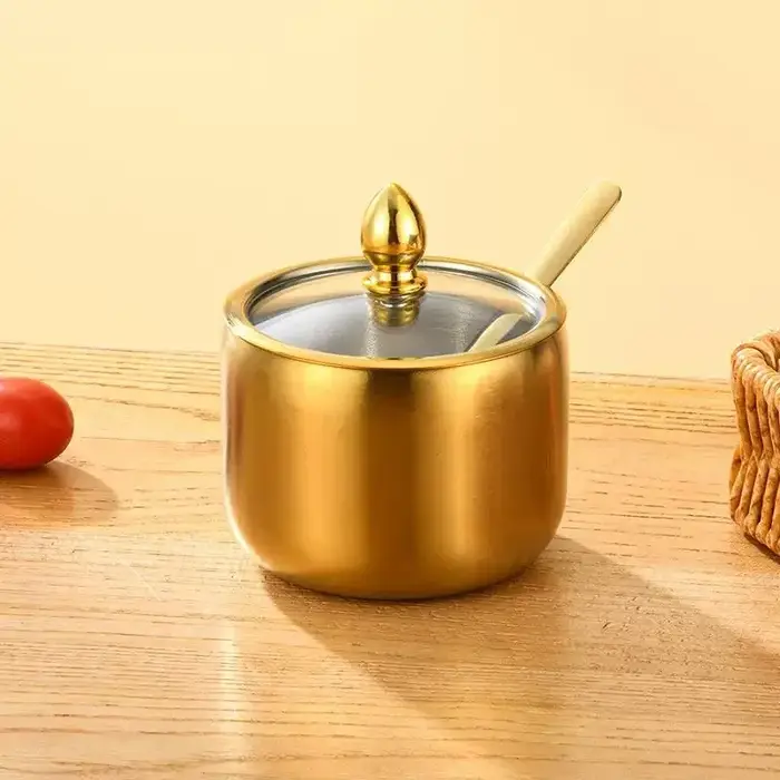 Pot à sucre pour bar à café avec couvercle en verre et cuillère
