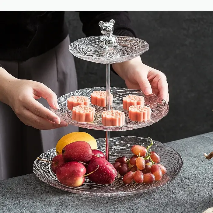 Plateau à fruits en verre à motif spiralé à 3 étages, plateau créatif pour desserts et gâteaux, plateau pour fruits secs, plateau de service, vaisselle de cuisine moléculaire