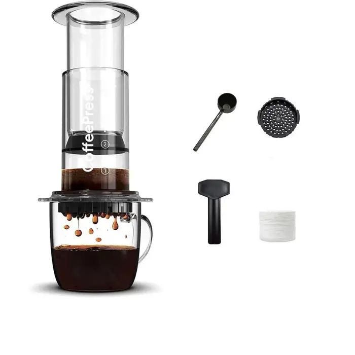 Cafetière portable de style français, antidérapante, à pression, transparente, légère, pour café à la main, camping