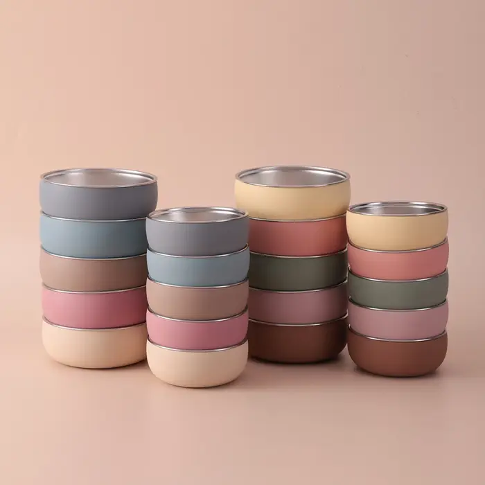 Couleur enfants 2 pièces bol en acier inoxydable ensemble de vaisselle pour l'alimentation du bébé détachable Silicone