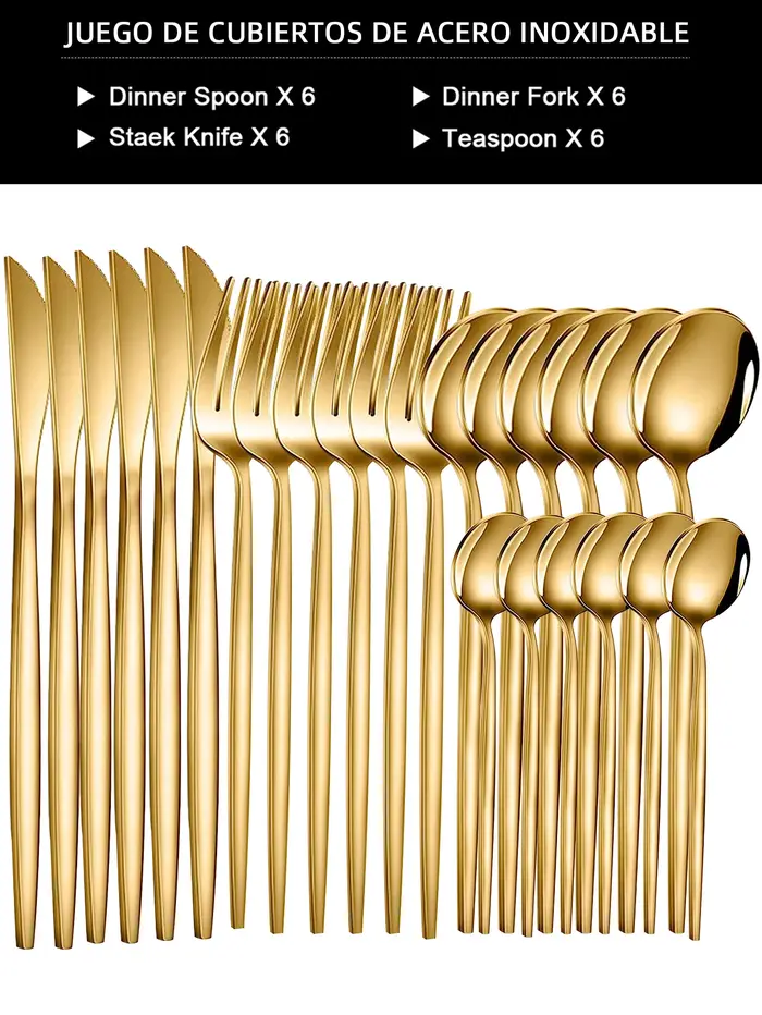 24 pièces ensemble de vaisselle en acier inoxydable ensemble de vaisselle couteau fourchette cuillèr