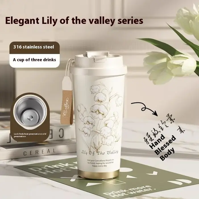 GIANXI Lily Of The Valley Design voyage Portable étanche tasse à café en acier inoxydable bouteille
