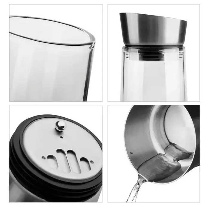 Grande bouteille d'eau en verre épaissie avec couvercle en acier inoxydable