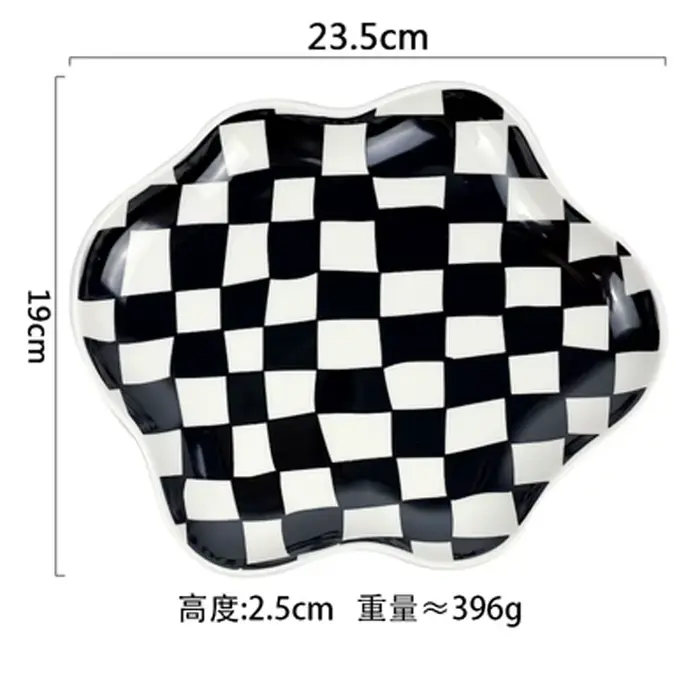 Assiettes et plats en céramique à carreaux irréguliers, échiquier européen, noir et blanc