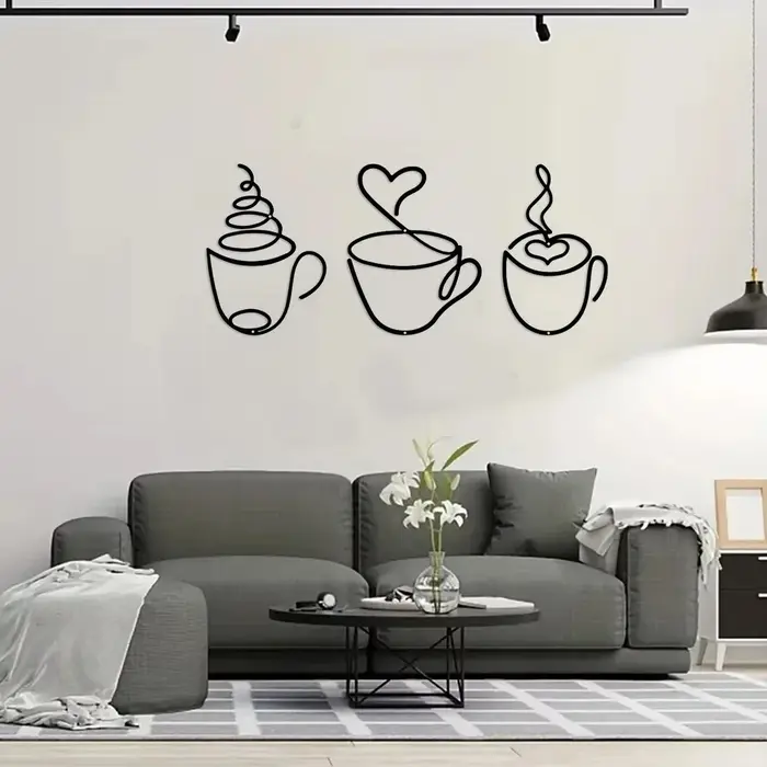 CIFBUY Ensemble de 3 décorations murales en métal en forme de tasses à café