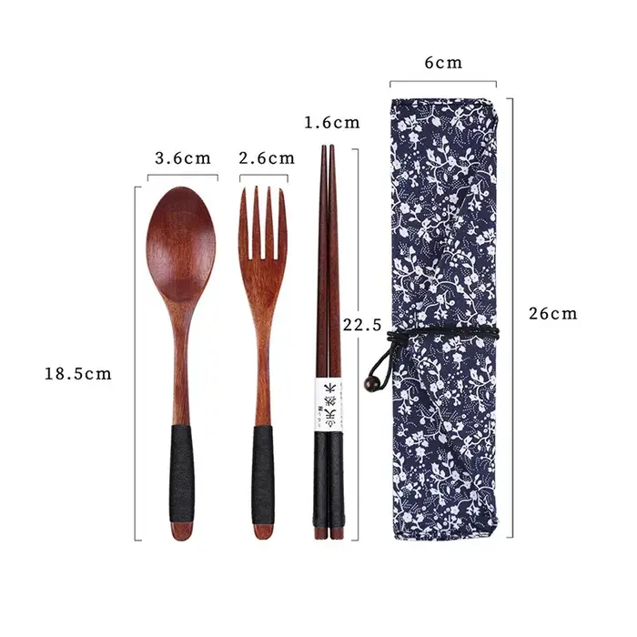Vaisselle Portable en bois avec sac cadeau