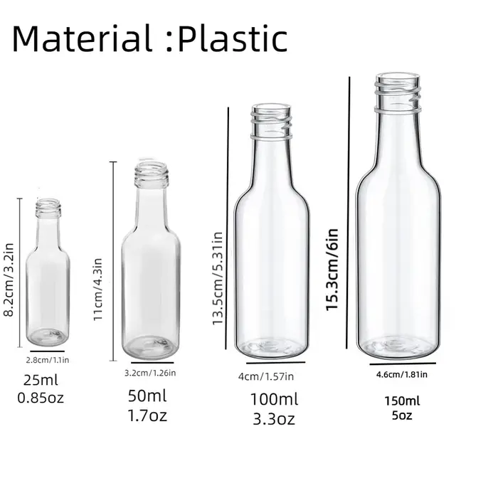 30 pièces, 25/50/100/150mlMini bouteilles d'alcool, bouteilles d'esprit vides en plastique réutilisa
