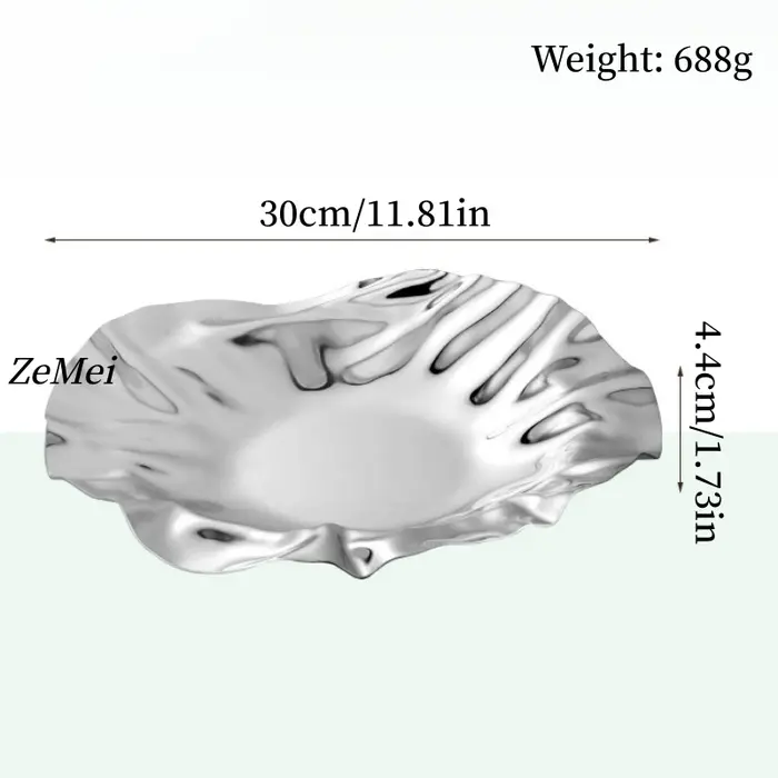 Assiette à fruits de style européen en forme de cercle avec des ondulations, assiette en acier inoxy