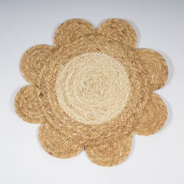 Ensemble de 4 sets de table ronds en rotin tissé, tapis de table combiné tissé, style Boho, en paill