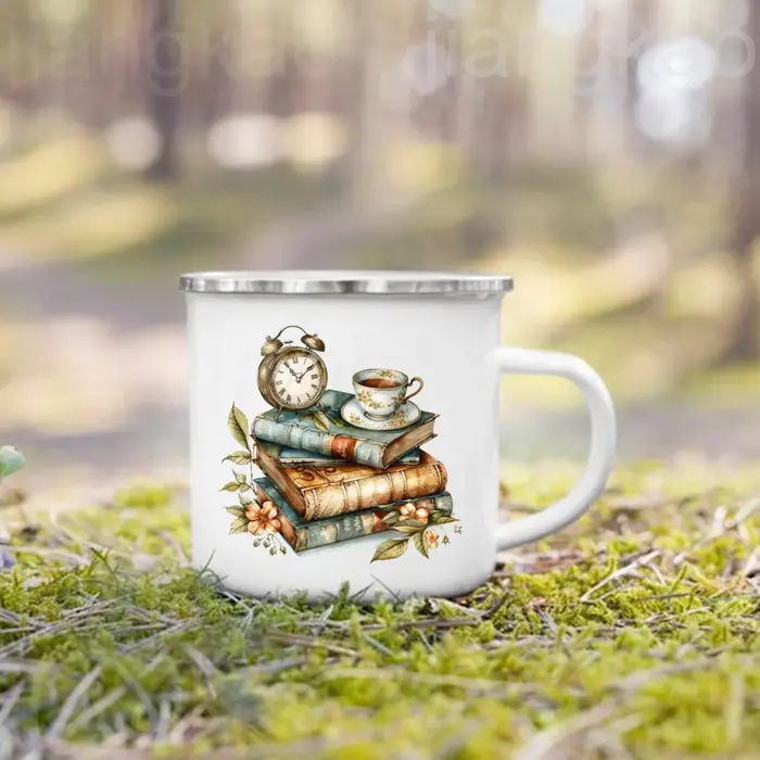 Tasses en émail imprimées de livre de fleurs