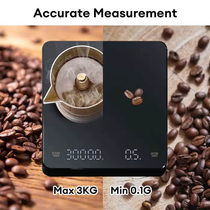 Balance à café numérique avec minuterie, écran LED, expresso USB 3kg Max. Poids 0,1g, mesures de hau