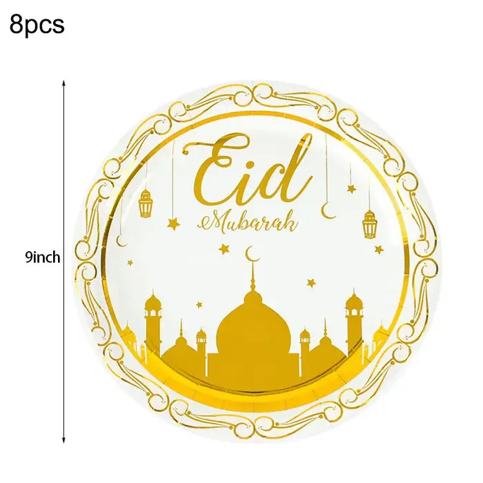 Vaisselle jetable en or blanc pour l'Eid Mubarak