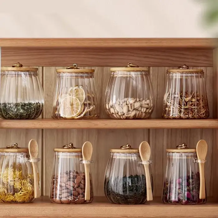 Récipient alimentaire bouteilles de stockage de cuisine pot hermétique en verre Grains thé