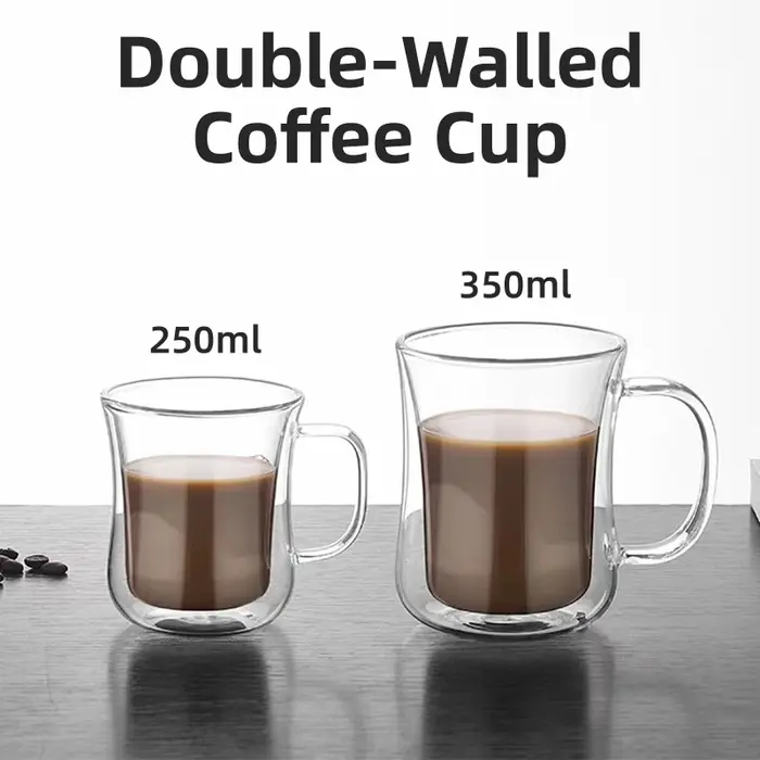 Verres transparents à double paroi en borosilicate avec poignée