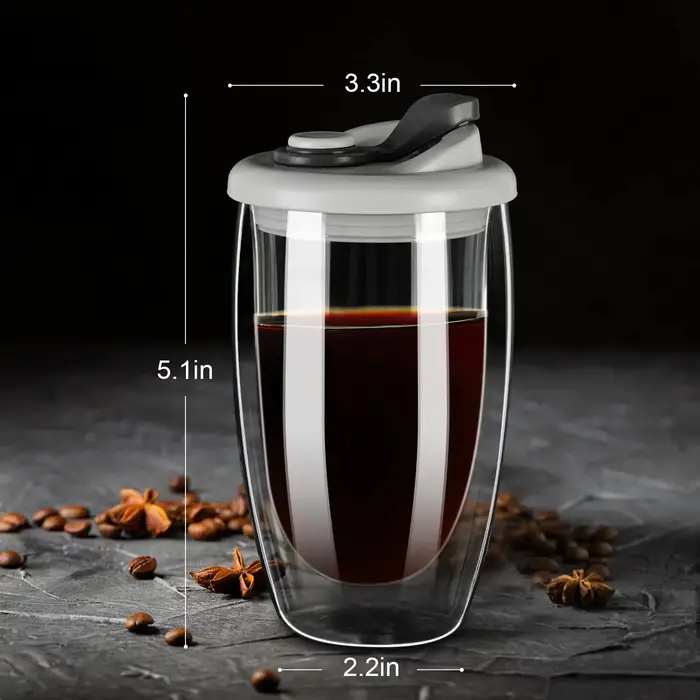Tasses à café en verre à Double paroi de 12/15OZ avec bec