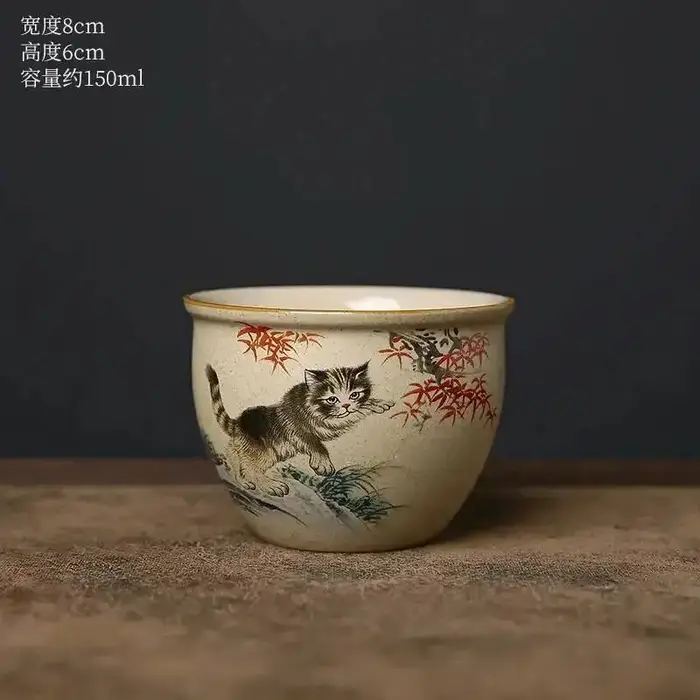 Ustensile à thé en poterie grossière, tasse de dégustation de thé en chat mignon, Style service à th
