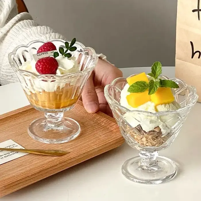 Gobelets en verre vintage en dentelle – Tasses à café et bols à desserts – pour glace