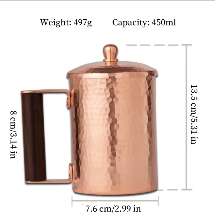 Tasse à café en cuivre Vintage, Mule de Moscou faite à la main, tasse à thé Portable de 450ml, verre