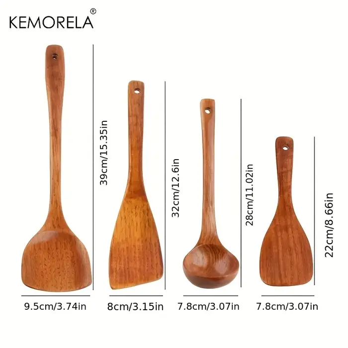 KEMORELA 4 pièces ensemble d'ustensiles de cuisine outils de cuisine pelle à bois cuillère antiadhés