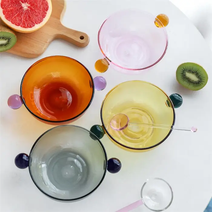 Filles à salade de fruits en verre coloré à double poignée boule