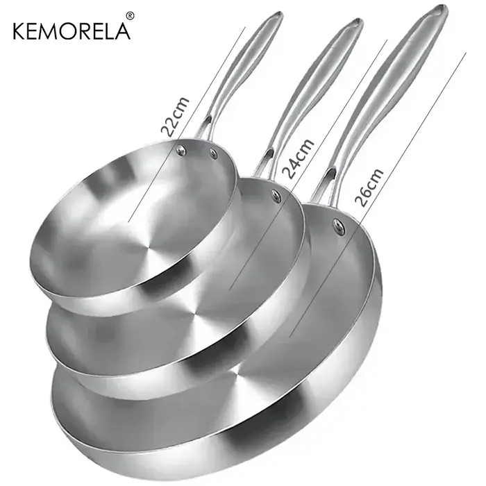 2/3 pièces poêle 22/24/26/28CM 304 acier inoxydable 2MM d'épaisseur Wok poêle 5 plis en acier de qua