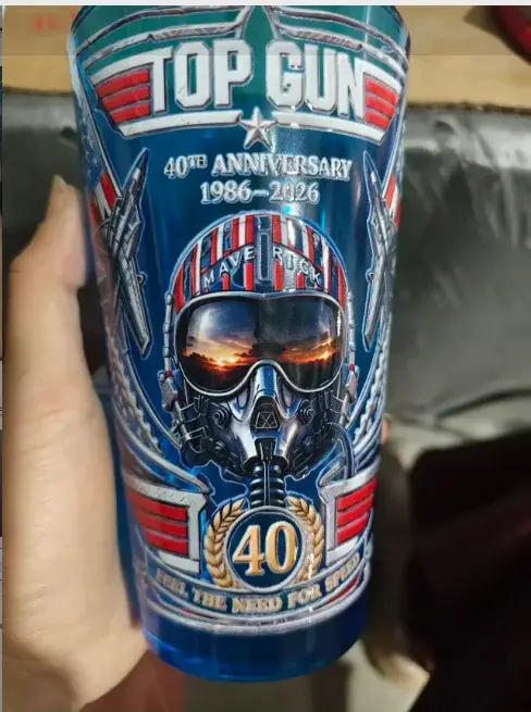 Verre à bière Top Gun 40e anniversaire 1986-2026, bleu cobalt, avec casque Maverick et impression av