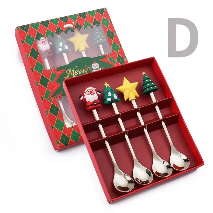 4 pièces/ensemble cadeau de noël or argent cuillère fourchette ensemble wapiti arbre