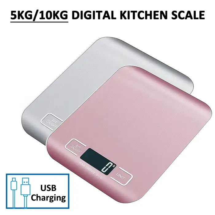 Balance de cuisine numérique 5kg/10kg, chargement USB, balances électroniques en acier inoxydable, b