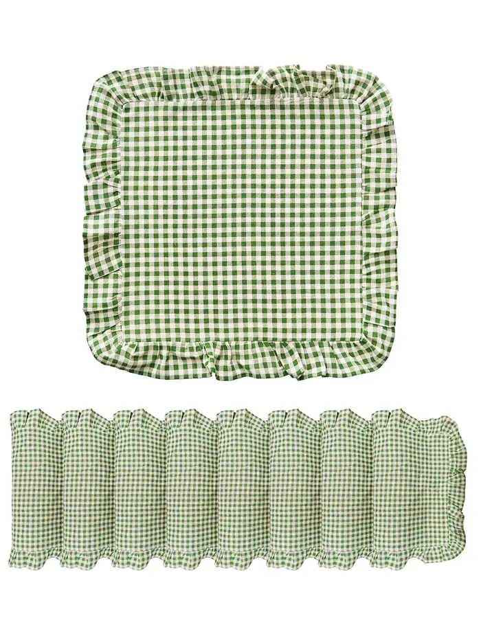 Ensemble de 6 sets de table carrés à carreaux verts gingham, sets de table à carreaux verts avec vol