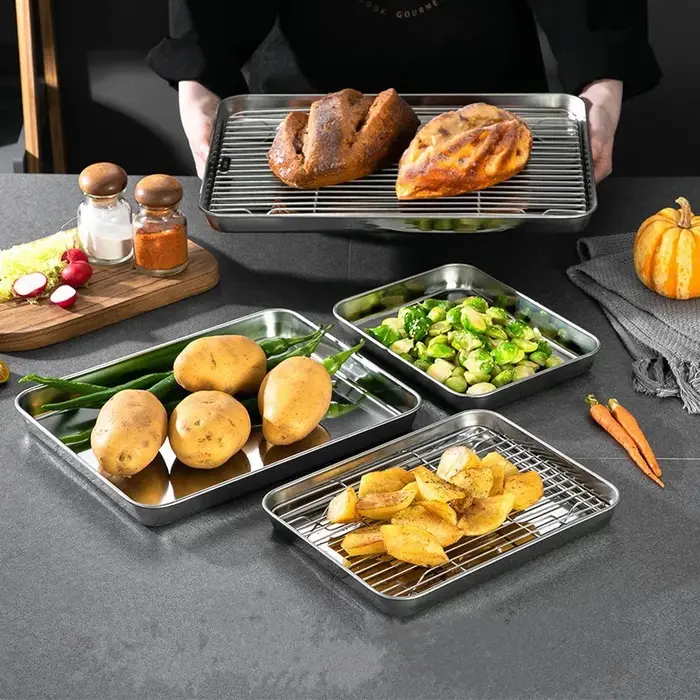Plateau de cuisson en acier inoxydable avec support de refroidissement amovible
