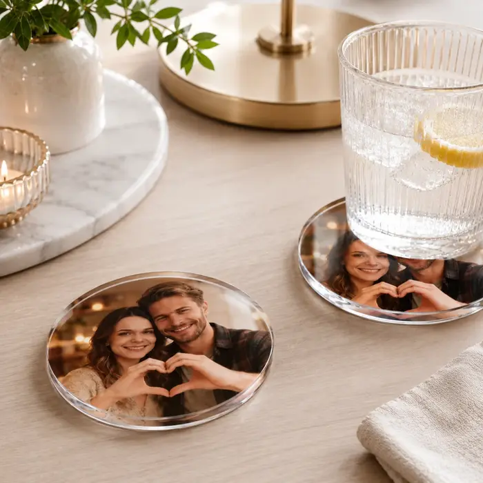 1 sous-verre personnalisé en acrylique – imprimé UV avec votre image ; Convient pour les mariages