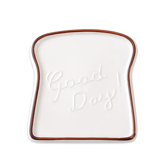 1pc bonne journée Toast forme porcelaine assiettes plats nourriture pain Dessert plateau pour petit déjeuner vaisselle