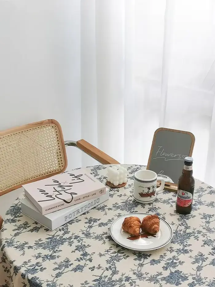 Nappe en coton et lin à fleurs, couverture de Table ronde lavable et rustique pastorale pour décorat