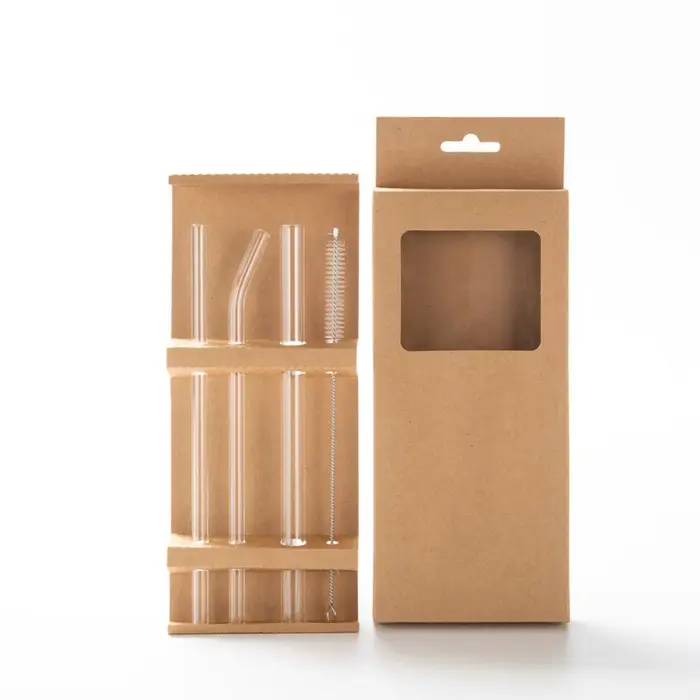 Ensemble de pailles en verre, transparentes, réutilisables, lavables, écologiques, pour thé, café, j